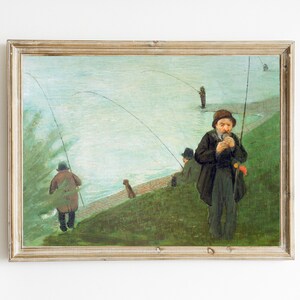 Vintage Fishing Painting | Fishing at The Rhine by August Macke | Man Cave Decor | Printable Fishing Art | DIGITAL DOWNLOAD | Men Fishing