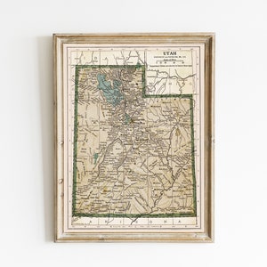 Vintage Utah Zustand Karte | Antike Utah Karte Drucken | Utah Karte Wandkunst | UTAH KARTE ZUM DRUCKEN | Tolles Geschenk für Utah | Utah State Dekor