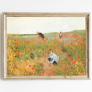 Vintage Mary Cassatt Landscape Painting | Field of Flowers Painting | Country Cottage Wall Art | Spring Meadow Digital Print | PRINTABLE ART