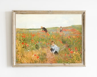 Vintage Mary Cassatt Landscape Painting | Field of Flowers Painting | Country Cottage Wall Art | Spring Meadow Digital Print | PRINTABLE ART
