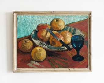 Antique Still Life Oil Painting | Vintage Fruit Bowl Painting | Country Kitchen Wall Decor | PRINTABLE Cottage Wall Art | DIGITAL DOWNLOAD