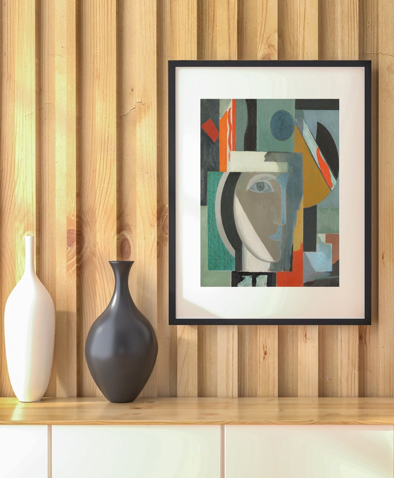Modern abstrakt porträttmålning | Samtida figurativt konsttryck | Vintage urban abstrakt målning | DIGITAL NEDLADDNING | Modern väggkonst bild 5