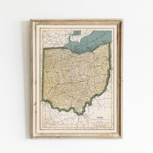 Mapa vintage del estado de Ohio / Impresión de mapa antiguo de Ohio / Decoración del mapa de Ohio / MAPA DE OHIO IMPRIMIBLE / Gran regalo para los habitantes de Ohio / Arte fresco de la pared del estado de Ohio