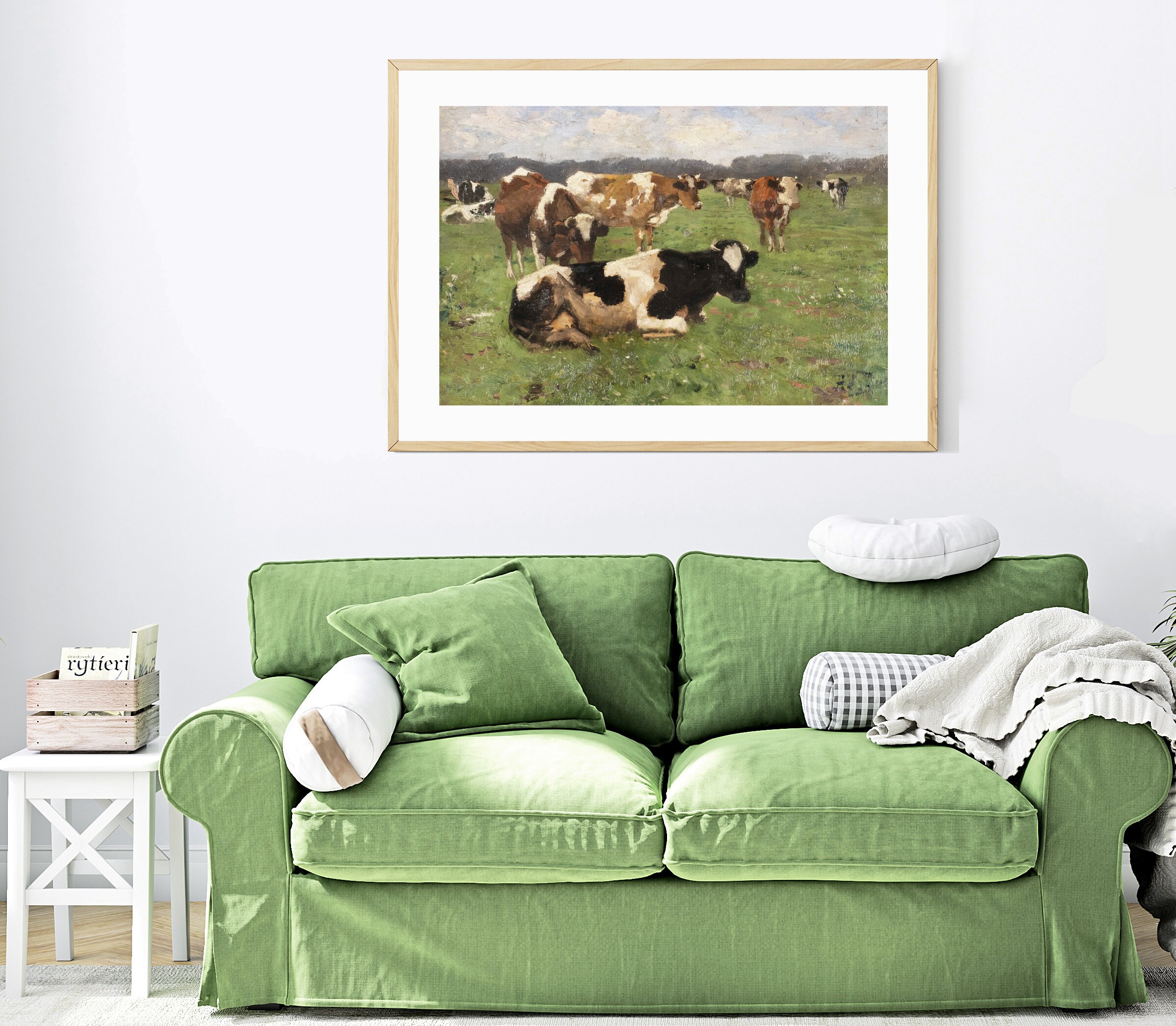 Vintage Painting of Cows in a Field | Rustic Farmhouse Wall Art | Cows ...