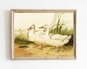 Vintage Goose Illustration | Antique Bird Art | PRINTABLE Farmhouse Wall Art | Vintage Landscape Painting | Spring Summer Art | Cottage Art