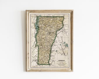Vintage Vermont State Map | Antique Vermont Map | PRINTABLE VERMONT MAP | Cool Vermont Map | Great Gift for Vermont Lovers | Vermont Map Art