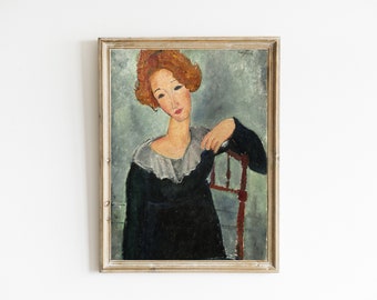 Woman with Red Hair by Amedeo Modigliani | Vintage Modigliani Painting | Modigliani Female Portrait Art Print | PRINTABLE MODIGLIANI ART