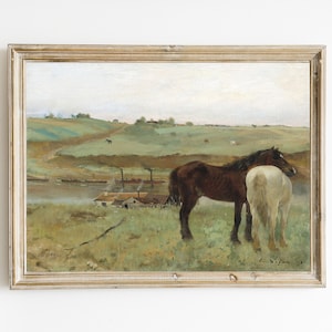 Horses in a Meadow by Edgar Degas | Beautiful Horse Painting by Degas | Vintage Landscape with Horses | Rustic Horse Art Print | DIGITAL ART