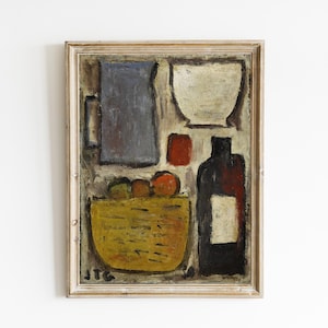Vintage Stillleben Gemälde | Moderne abstrakte Kunst | Rustikales Stillleben Volksmalerei | Essen und Trinken Kunstdruck | SOFORTIGE DIGITALE KUNST