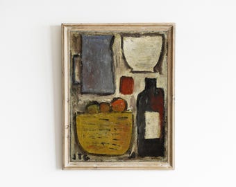 Vintage Still Life Painting | Modern Abstract Kitchen Art | Rustic Still Life Folk Painting | Food and Drink Art Print | INSTANT DIGITAL ART