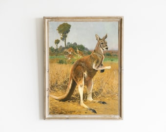 Vintage Kangaroo Painting | Australian Outback Landscape Painting | PRINTABLE KANGAROO ART | Rustic Kangaroo Print | Kangaroo Illustration