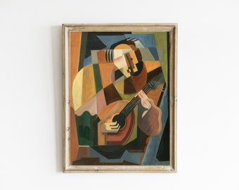 Vintage Abstract Music Painting | Mandolin Player Art Print | INSTANT DIGITAL DOWNLOAD | Vintage Music Poster | Abstract Guitar Decor