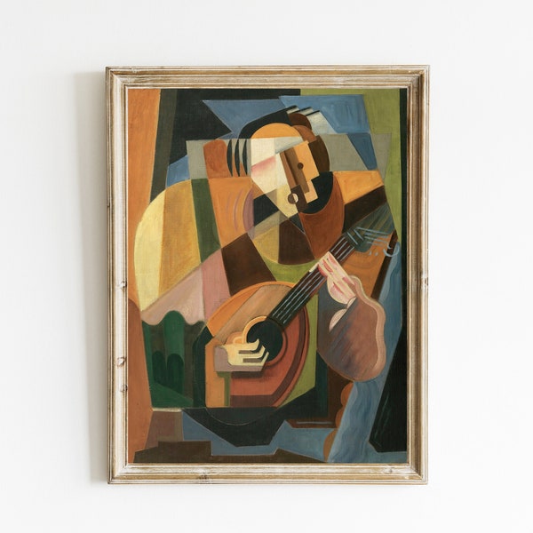 Vintage Abstract Music Painting | Mandolin Player Art Print | INSTANT DIGITAL DOWNLOAD | Vintage Music Poster | Abstract Guitar Decor