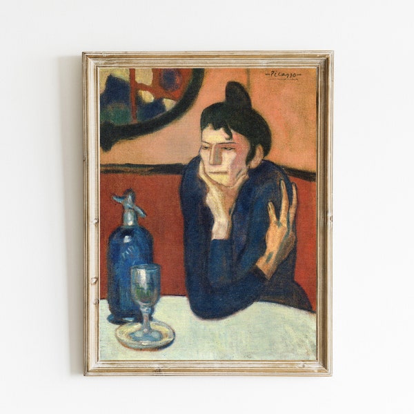 De Absintdrinker van Pablo Picasso | Picasso blauwe periode schilderij | Vintage alcoholprint | Muurkunst voor bar | AFDRUKBARE PICASSO KUNST