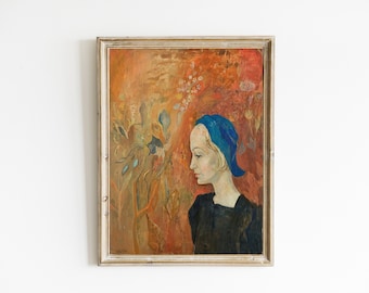 Ritratto contemporaneo di una donna / Pittura a olio figurativa vintage / DOWNLOAD DIGITALE ARTE / Decorazione contemporanea per donne