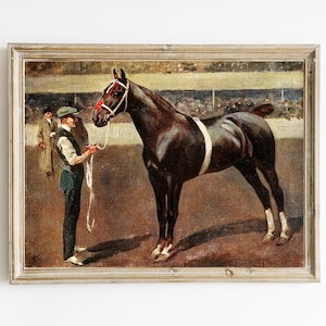 Vintage Horse and Jockey Painting | Antique Polo Painting | Horse and Rider Illustration | Rustic Farmhouse Decor | PRINTABLE HORSE ART