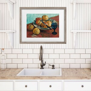Antik stilleben oljemålning | Vintage fruktskålsmålning | Väggdekoration i lantligt kök | Utskrivbar stugväggkonst | Digital nedladdning bild 3