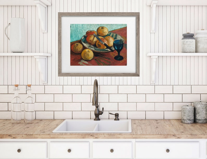 Antik stilleben oljemålning | Vintage fruktskålsmålning | Väggdekoration i lantligt kök | Utskrivbar stugväggkonst | Digital nedladdning bild 3