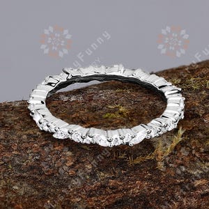 10K white Gold Eternity Band Moissanite ring For Women Wedding Band Handmade clear gemstone Band Anniversary Gifts For Her Band Dainty Band