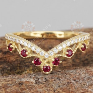 18K geelgouden robijnrode trouwring twist band voor vrouwen stapelbare band cadeaus voor haar witte Moissaniet edelsteen band bijpassende band