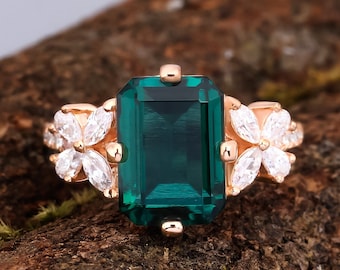 Luxury emerald cut lab created emerald ring 925 sterling silver wedding band ring women moissanite bridal promise anniversary gifts