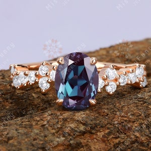 Engagement Ring Oval Cut Lab Created Alexandrite 925 Sterling Silver Ring For Women Handmade Birthstone Ring Unique Gifts For Girlfriend