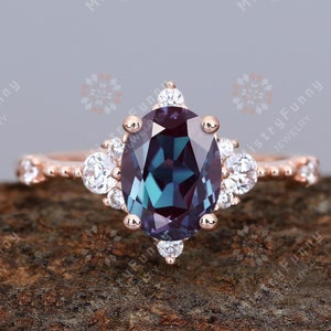 Luxury Oval Cut Lab Created Alexandrite 925 Sterling Silver Ring For Women Engagement Ring Handmade Birthstone Ring Anniversary Gifts