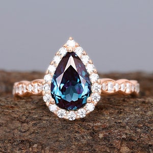 925 Sterling Silver Pear Shape Alexandrite Ring Engagement Ring Handmade Promise Ring For Women Gemstone Ring Birthstone Ring