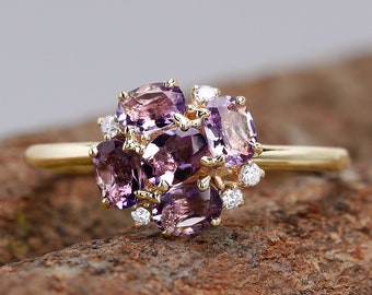 Oval Cut Natural Light Amethyst Ring 18K Gelbgold Ring Handgemachter Edelstein Ring Einzigartiger Verlobungsring Versprechen Brautring für Frauen