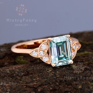2.0ct emerald cut Light Green Moissanite Engagement Ring solid rose gold anniversary ring gift moissanite promise ring bridal ring for women