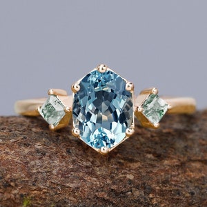 Natural aquamarine oval cut gemstone ring handmade K solid gold ring for women engagement ring birthstone ring gifts for her ring