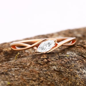 Solitaire Band White Moissanite K Solid Gold Band Minimalist Wedding Band Unique Marquise Cut Gemstone Ring Handmade Golden Band