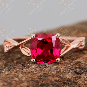 Cushion cut Red Ruby solid Gold engagement ring handmade Gemstone Unique Promise proposal Anniversary Gifts for women July birthstone ring