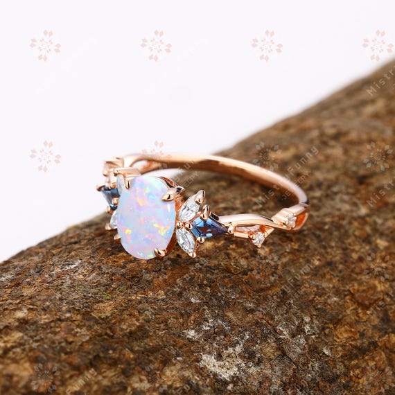 オーバルカットオパール925スターリングシルバーリングエンゲージ