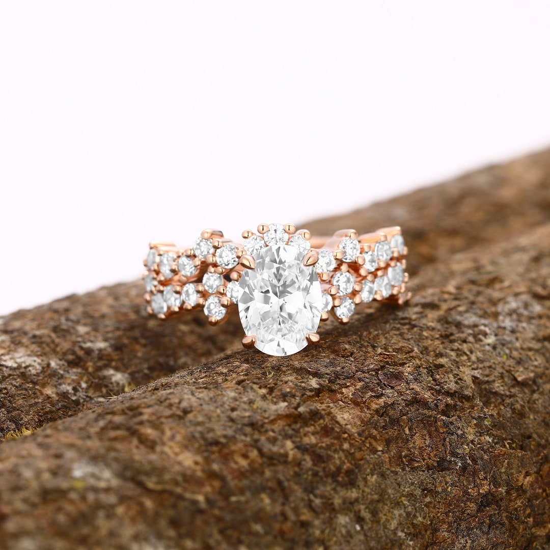 Bridal Set 18K Gold Oval Cut Moissanite Ring Set for Women Engagement ...