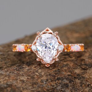 Unique Design Moissanite Ring Handmade Silver Ring For Women Teardrop Cut Moissanite Engagement Ring Bridal Promise Gifts For Her