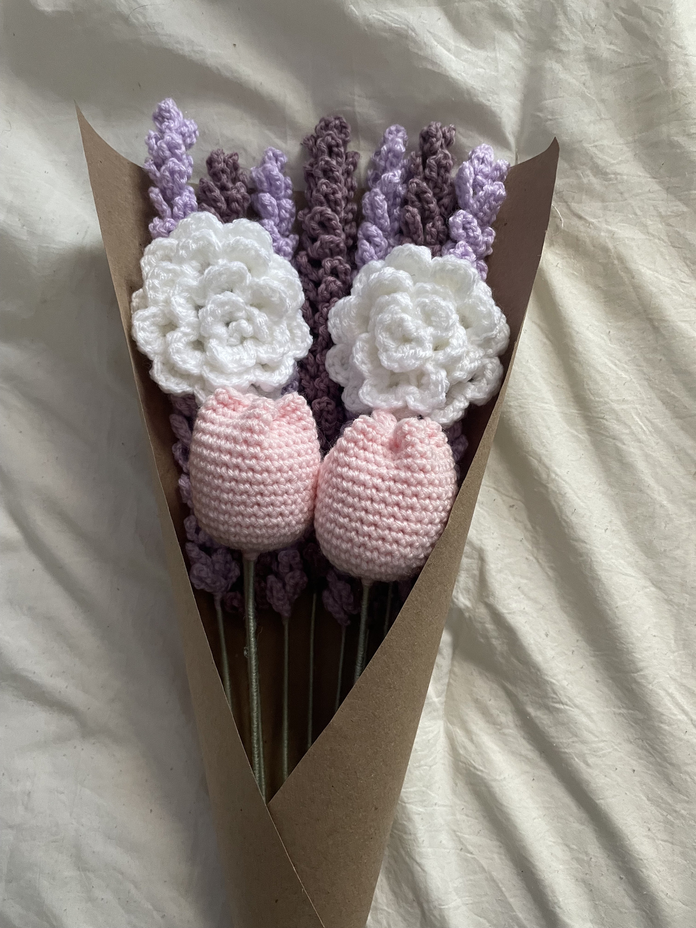 Crochet Flower Bouquet Gift Idea Handmade Floral Lavender Tulip