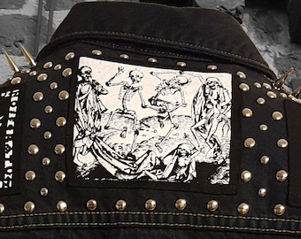Danse macabre Siebdruck Patch Horror Goth Black Metal Post Punk Folklore Skeleton Skull