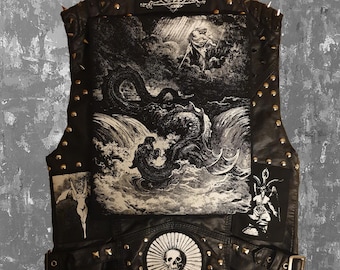 The destruction of Leviathan back patch by Gustave Doré screen printed patch Horror Punk Black metal Goth Occult Folk lore