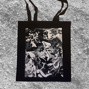 Witches going to their Sabbath screen printed tote bag Horror Goth Black metal Post Punk Folk lore