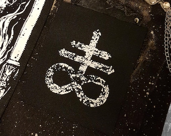 Leviathan kors screentryckt lapp Skräck Punk Black metal Goth Ockult Folklore Djävul Satan