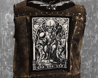 Satan sitting upon throne screen printed back patch Horror Punk Black metal Goth Occult