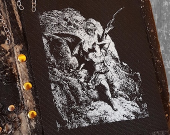 Satan by Gustave Doré screen printed patch Horror Punk Black metal Goth Occult Folk lore