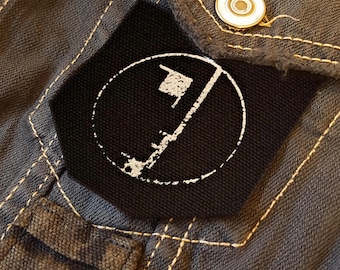 Bauhaus screen printed patch round, black or white canvas