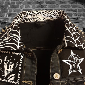 Spider web collar screen printed patch Horror Punk Black metal Goth