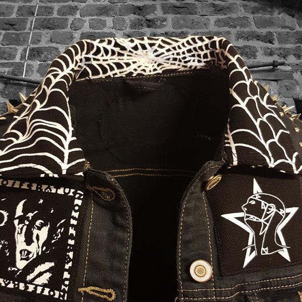 Spinnennetz Kragen Siebdruck Patch Horror Punk Black Metal Goth