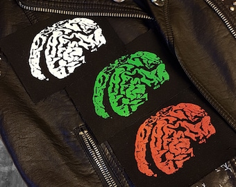 BRAINS! screen printed patch Horror Punk Black metal Goth lore