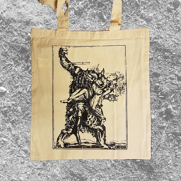 Werewolf screen printed tote bag Horror Goth Black metal Post Punk Folk lore