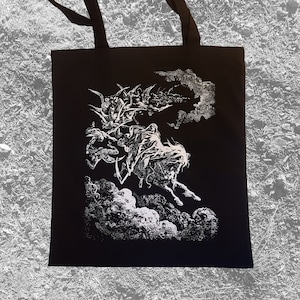 Death on the pale horse screen printed tote bag Horror Punk Black metal Goth Occult Dore