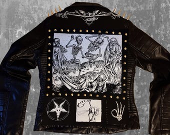 Danse macabre back patch Siebdruck Horror Goth Black Metal Post Punk Folklore Skeleton Skull